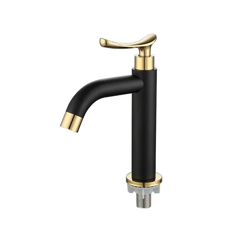 Bathroom Basin Faucet Single 304 Stainless Steel Cold Water Bathroom Sink Faucets Black and Gold  Single Handle Washbasin Tap