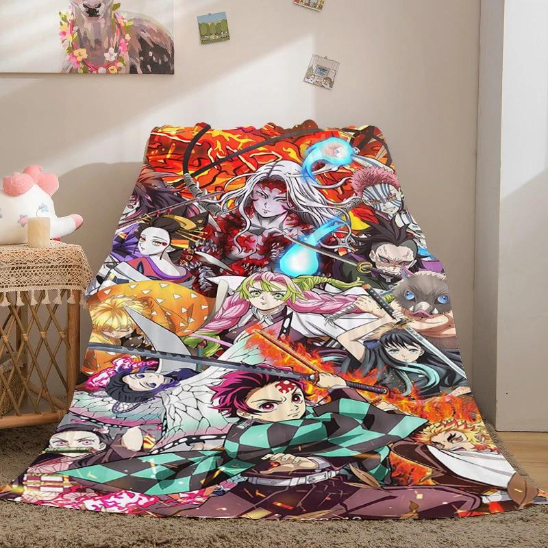 Anime Fleece Blanket Sofa Winter Warm A-Demon Slayer Bed Camping Custom Nap Fluffy Soft Blankets King Size Microfiber Bedding