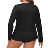 Dames Ensfarget Stor Størrelse Langermet Badedrakt Soljakke Hurtigtørkende Turtopp