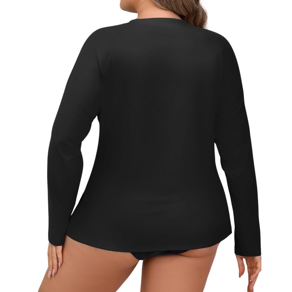 Dames Ensfarget Stor Størrelse Langermet Badedrakt Soljakke Hurtigtørkende Turtopp