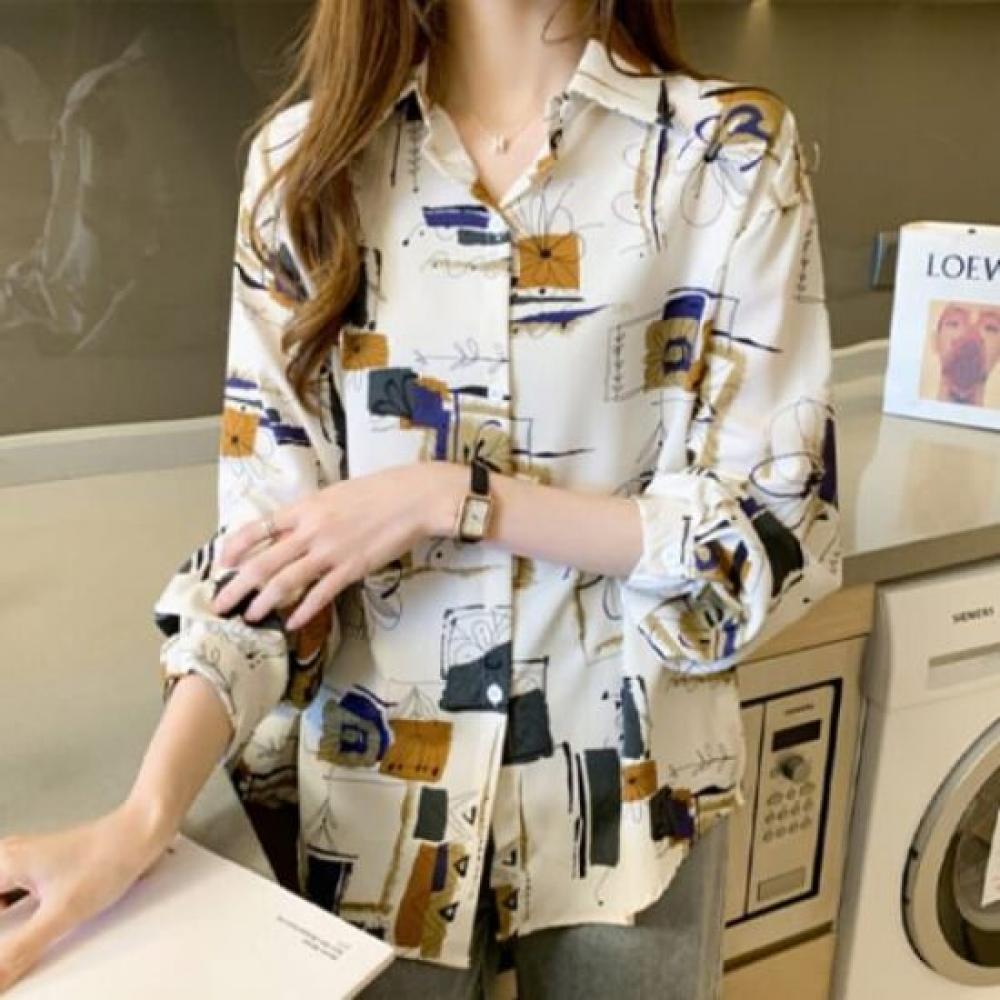 Navava Women Vintage Printing Long Sleeve Shirt Nb3016