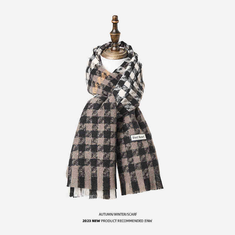 

Шарф Гусиная лапка Женский Зимний Клетчатый Контрастный Двусторонний Шарф Теплый Клетка Майяр Шаль Чувство Роскоши