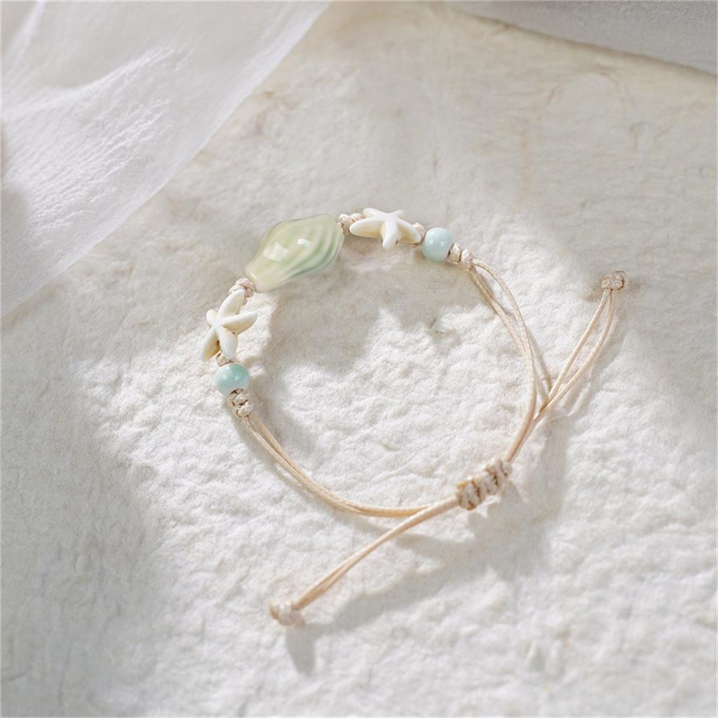 Ocean Theme Ceramic Starfish Conch Braided Bracelet Lightweight Handchain Jewelry For Women Beach Party Daily Wear