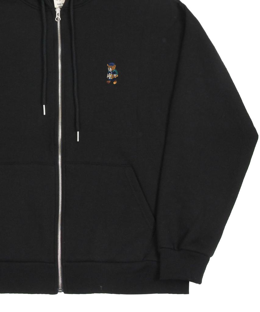 Graver [Unisex] Daisy Bouquet Bear Embroidered Zip-Up Hoodie_Black