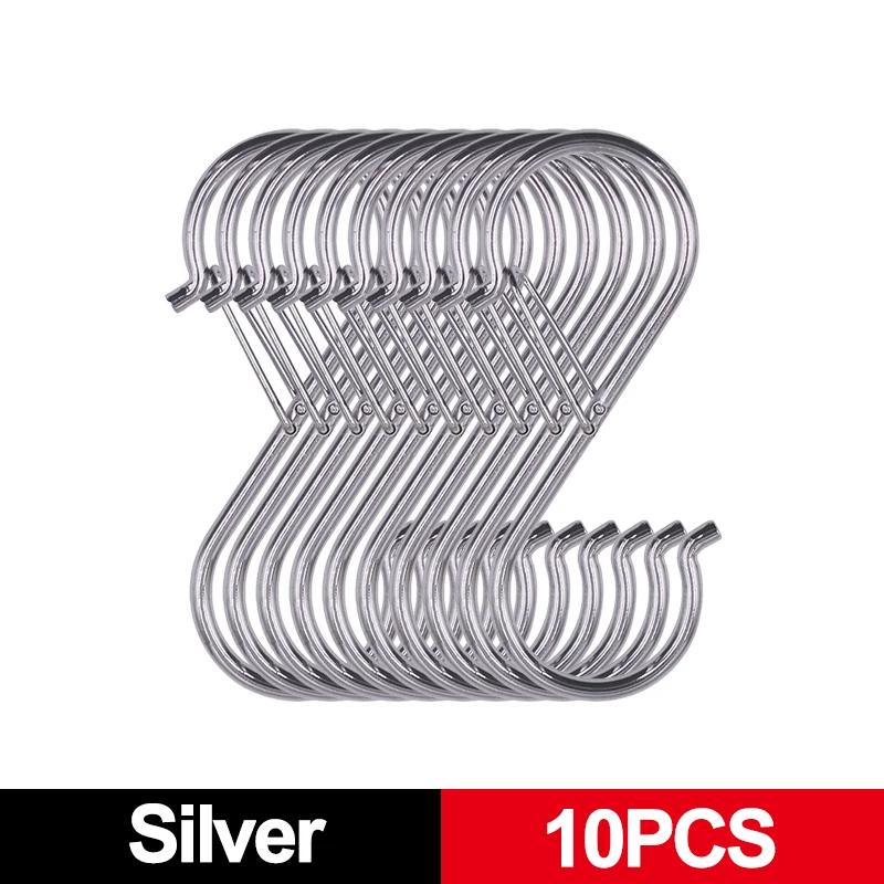 S-shaped Hook Kitchen Storage Rack Pot Rack Garden Hanging Buckle Bag Clothes Towel Closet Pole Hook S-shaped 2-10pcs