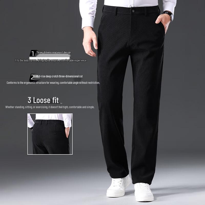 ROMON Men's Warm Corduroy Straight-Leg Business Casual Trousers