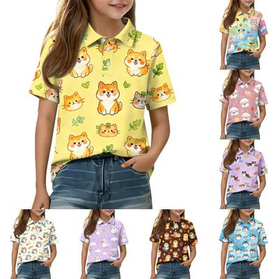 Kids Casual Short Sleeve Polo Shirt Animal Print T Shirt Toddler Boys Girls Summer Top Soft Comfortable Lightweight Tee