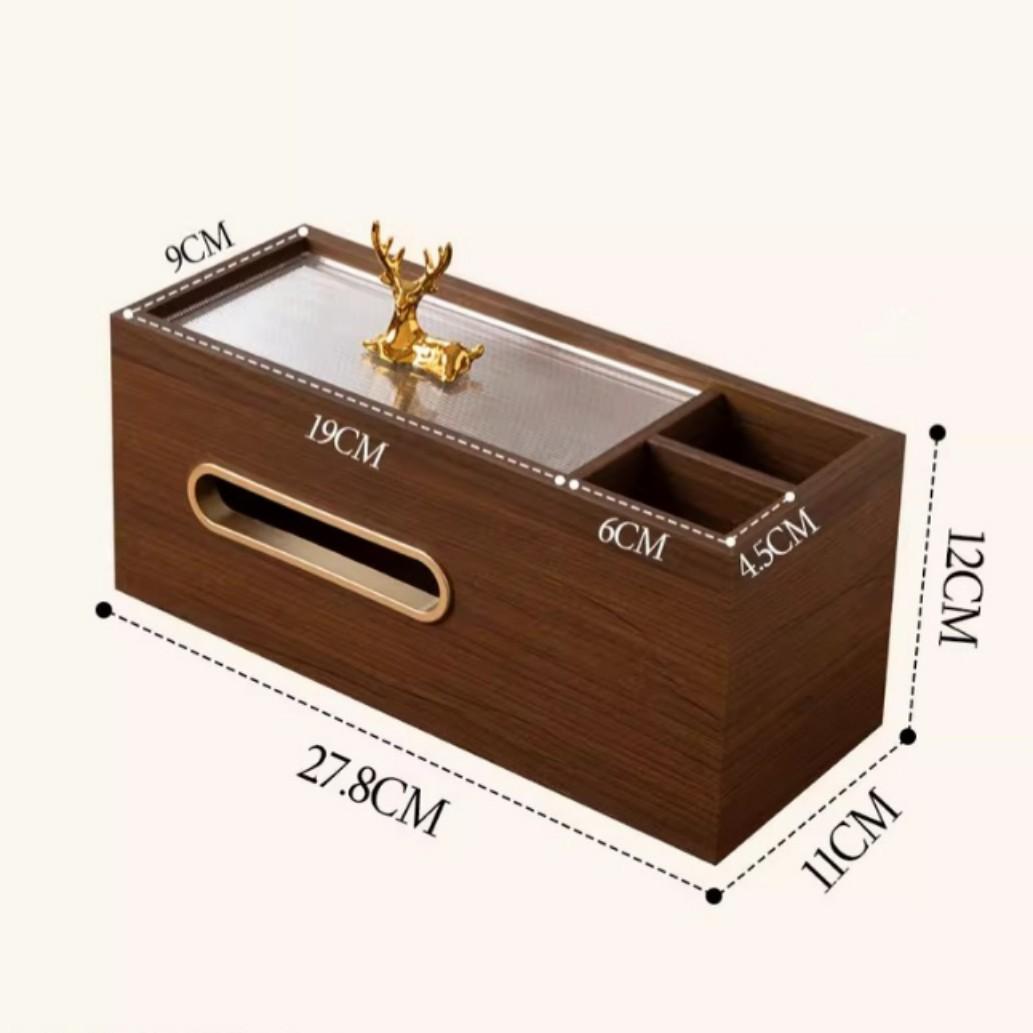 Luxury Wooden Tissue Box with Remote Holder - Desktop Organizer for Living Room, Hotel - Stylish Facial Tissue Dispenser