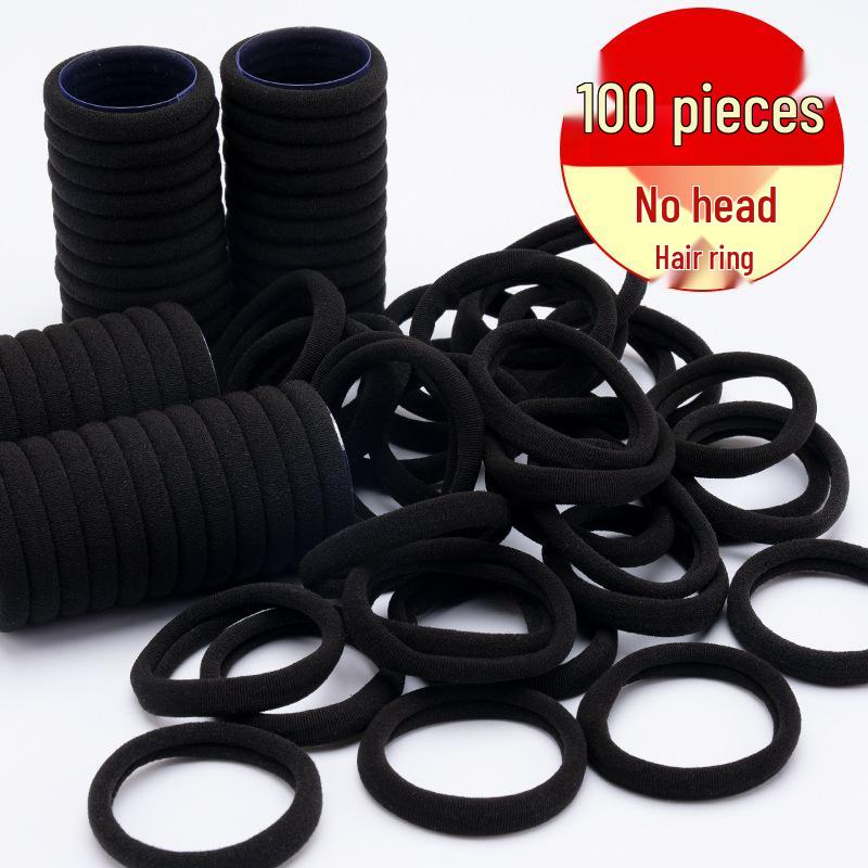 Seamless Elastic Hair Tie Set: No-Damage, Black Rubber Bands for Women, Headband and Hair Rope with Leather Case