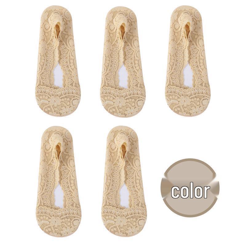 Women's Ice Silk Low Cut No-Show Striped Mesh Lace Boat Socks - Super Thin & Non-Slip