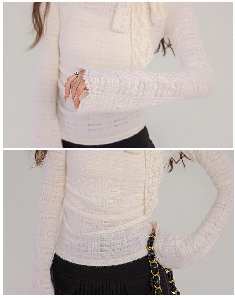 Women's Spring High Neck Lace Base Layer Tee, Slim Fit Long Sleeve Top, Unique and Stunning