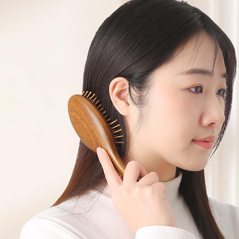 Golden Sandalwood Air Cushion Massage Comb - Retro Solid Wood Long Hair Comb for Ladies