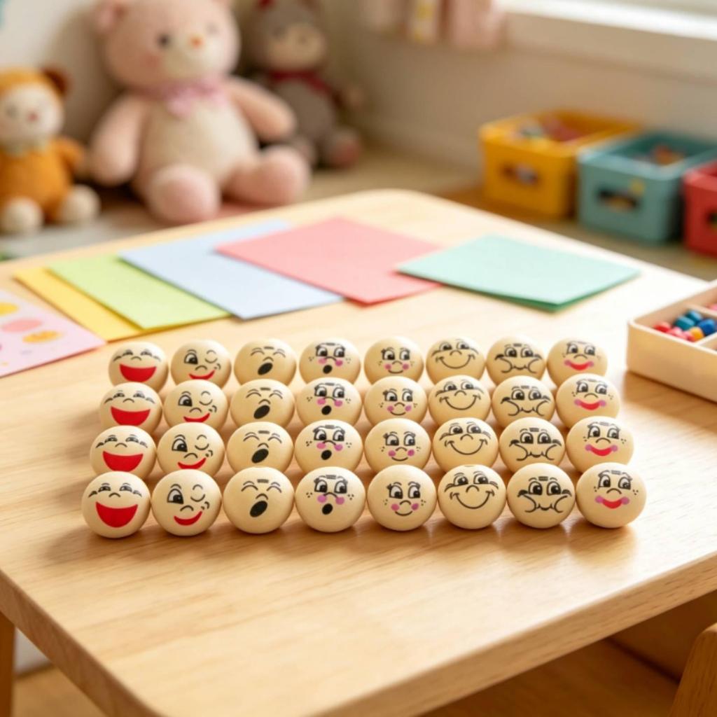 40 Pieces Wooden Beads with Faces Adorable Smiling Face for Crafters, Hobbyists, DIY