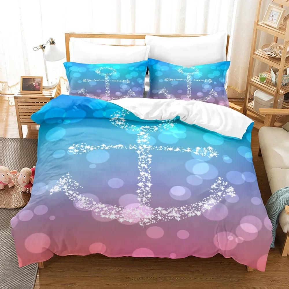 Marine Duvet Cover Set Anchor Pattern Bedding Set Ultra Soft Comforter/Quilt Cover Set&Pillowcases For Kids Teens Boys Bedroom