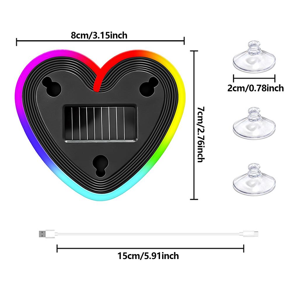 2026 Solar Powered Car Neon Light Striped Heart Lamp Led Ambient Light Wireless Suction Cup USB Rechargeable Led Atmosphere Lamp