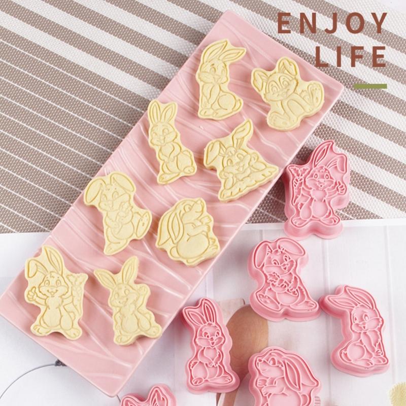 Ausstechformen aus Kunststoff, niedliche Kaninchen-Keksausstecher, Keksstempel, Fondant-Gebäckform, Neujahrs-Backzubehör, 8 Stück