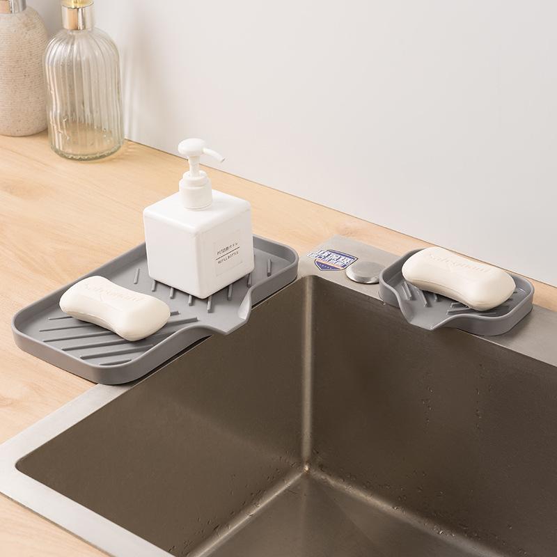 1/2pcs Kitchen Sink Silicone Tray With Drain Soap Sponge Storage Holder Countertop Sink Scrubber Brush Soap Storage Rack