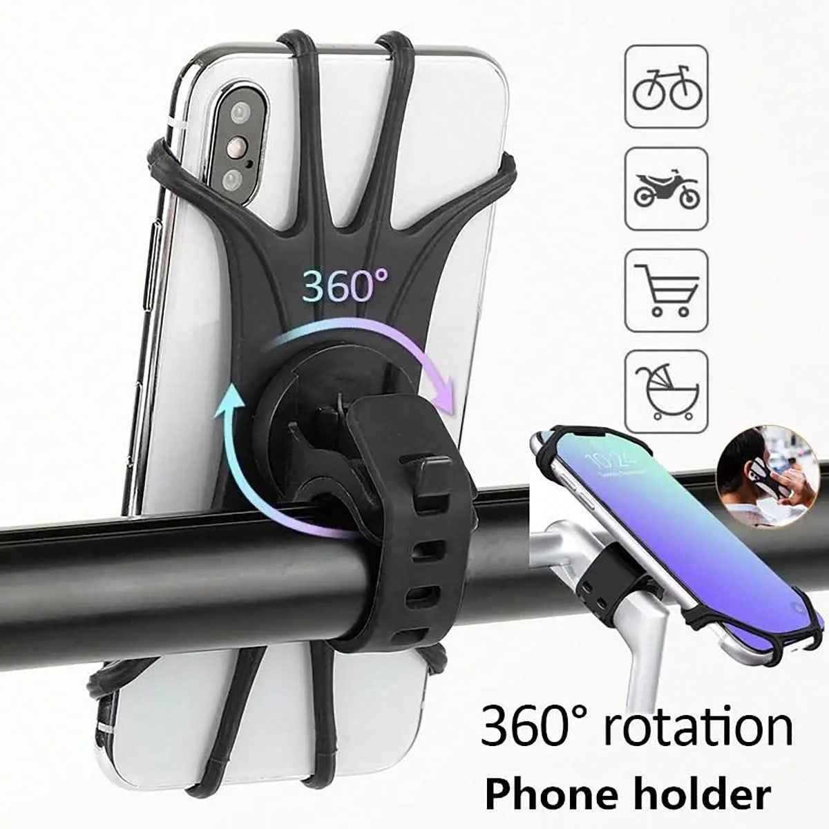 

1pc 360 Degree Rotating Silicone Bike & Electric Scooter Phone Holder For Rider Navigation one-size чёрный