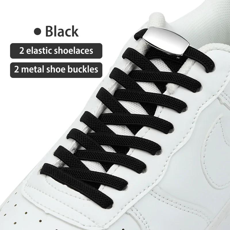 Nieuwe Elastische Schoenveters Zonder Strikken Geweven Platte Schoenveters Voor Kinderen en Volwassen Sneakers Schoenveters Snel Lui Metalen Sluiting Schoenveters