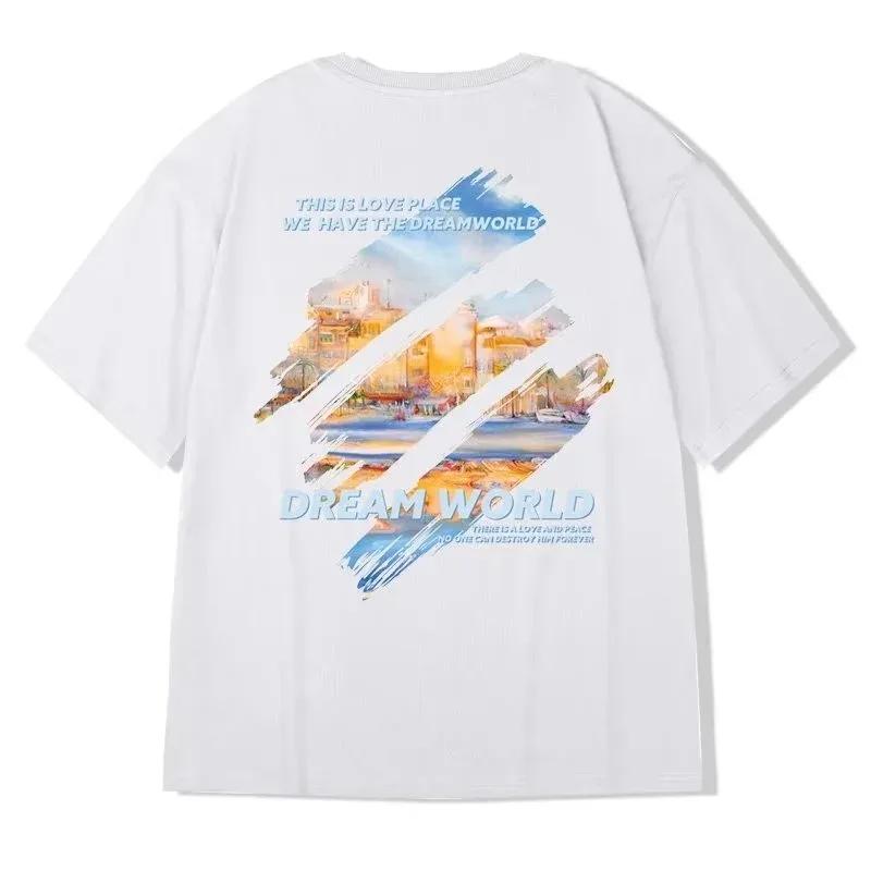 New Painting Print Round Neck Short Sleeve T-shirt for Men and Women Cotton Large Loose Casual Short Sleeve Top Men Clothes