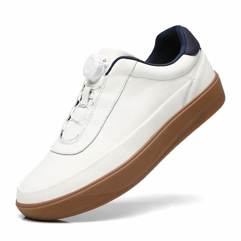 Men'S Spring New Genuine Top Layer Cowhide Low-Top Skate Shoes, Light Luxury Thick Sole German Trainers, Versatile White Casual Sports Sneakers