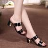 Thick heel cool slippers summer fashion new outer wear medium heel one-word button drag women's sandals women