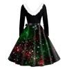 Women's Fashion V-Neck Casual Slim Christmas Printed Long Sleeve Hair Collar Dresses