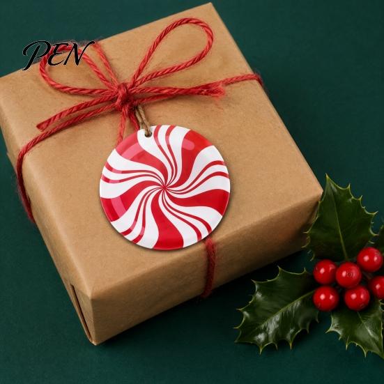 Macaron Color Tree Decorations Wooden Christmas Balls, Candy Stripe Hanging Ornaments, Ornaments Festive Pendant for Holiday Home Party Photo Props
