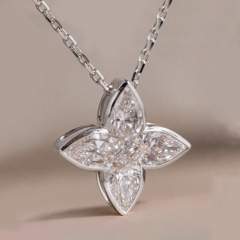 2.1ct Four-Leaf Clover Pear Moissanite Pendant Necklace Women Gift Solid S925 Silver D Color Lab Diamond Dainty Necklace Jewelry