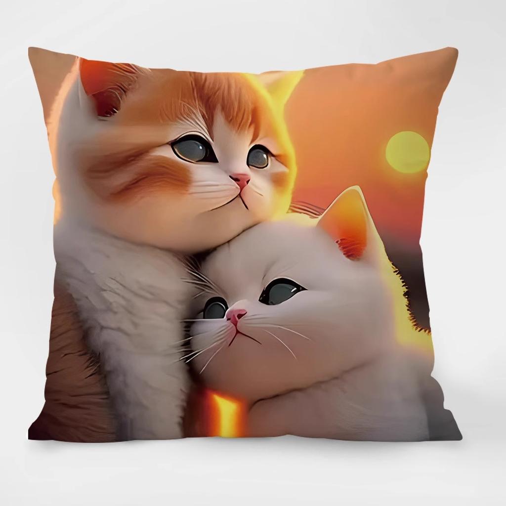 Cute Cat Pattern Decorative Pillowcase Living Room Bedroom Square Cushion Pillowcase