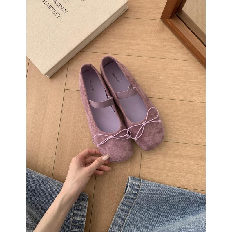 Spring and Summer Yellow Square Head Small Single Shoes Thick Soft Sole Women's Shoes New Bow Mary Jane Shoes Ballet Shoes