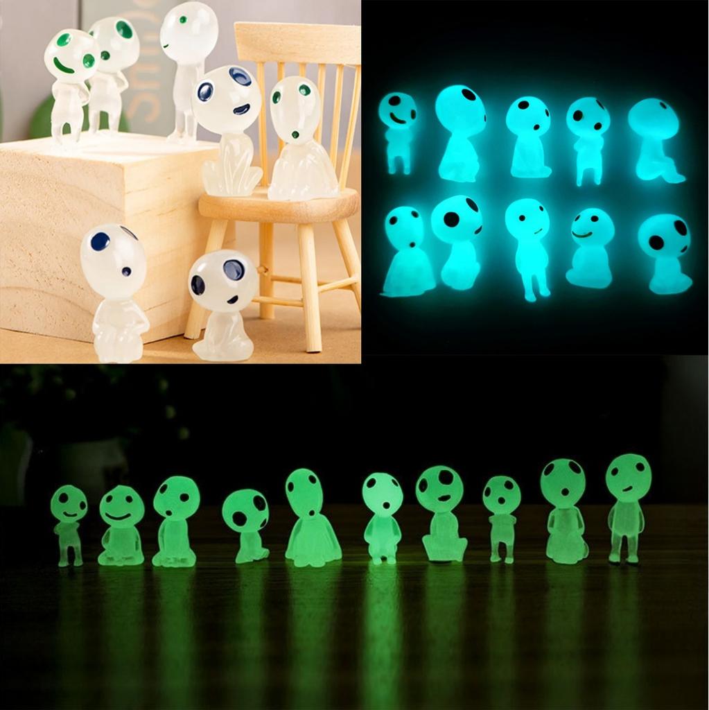 10Pcs Luminous Resin Ghost Figures Miniature Alien Decor for Aquarium DIY Terrarium Halloween Garden Micro Landscape Decorations