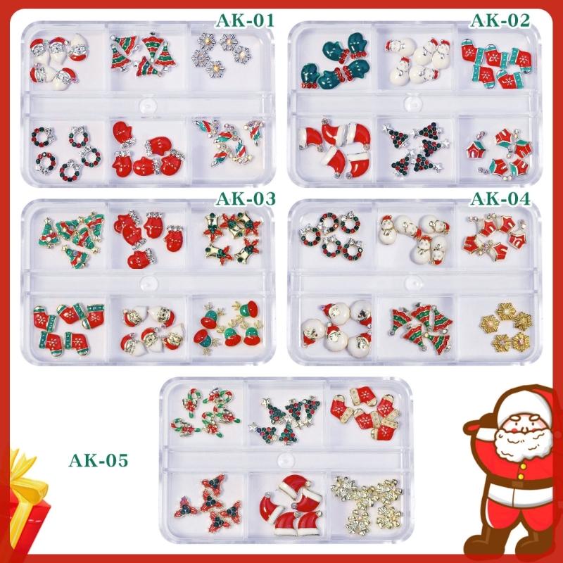 Christmas Nail Charms Nail Art Alloy Rhinestones Supplies Christmas Series Mixed Nail Art Decor for DIY Nails Ornaments