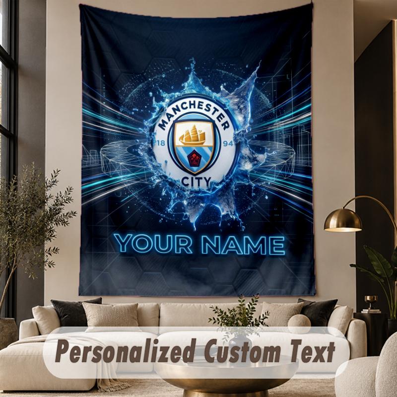 Custom Text Tapestry Manchester City Print Wall Tapestry Indoor Living Room Wall Decor