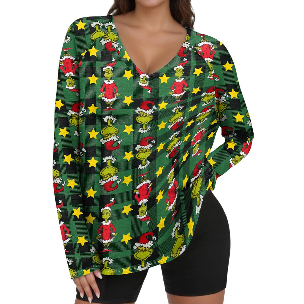 Women's Fashion Loose Raglan Sleeve T-Shirt With Christmas Print Casual Top