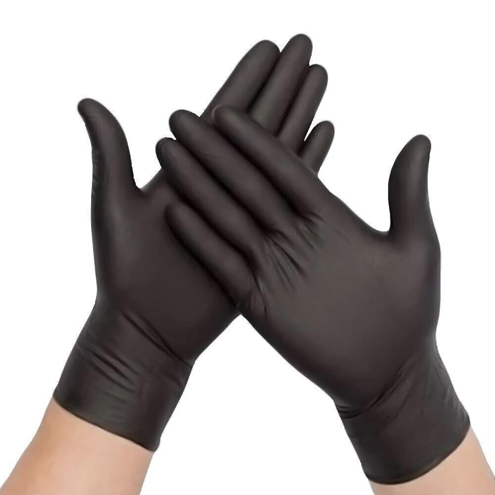 Pack of 100 Black Disposable Nitrile Gloves for Food/Machinery/Cleaning medium size