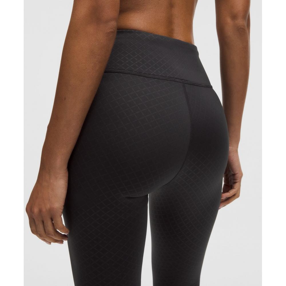 Lululemon Fleece High Rise Running Tight 28  Kite Geo Emboss Black