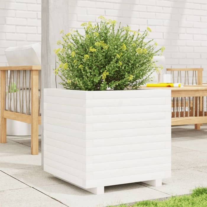VidaXL Jardinière blanc 50x50x49,5 cm bois de pin massif, jardinière d'extérieur, bac à fleurs, bac à tomates, jardinière de 3282515