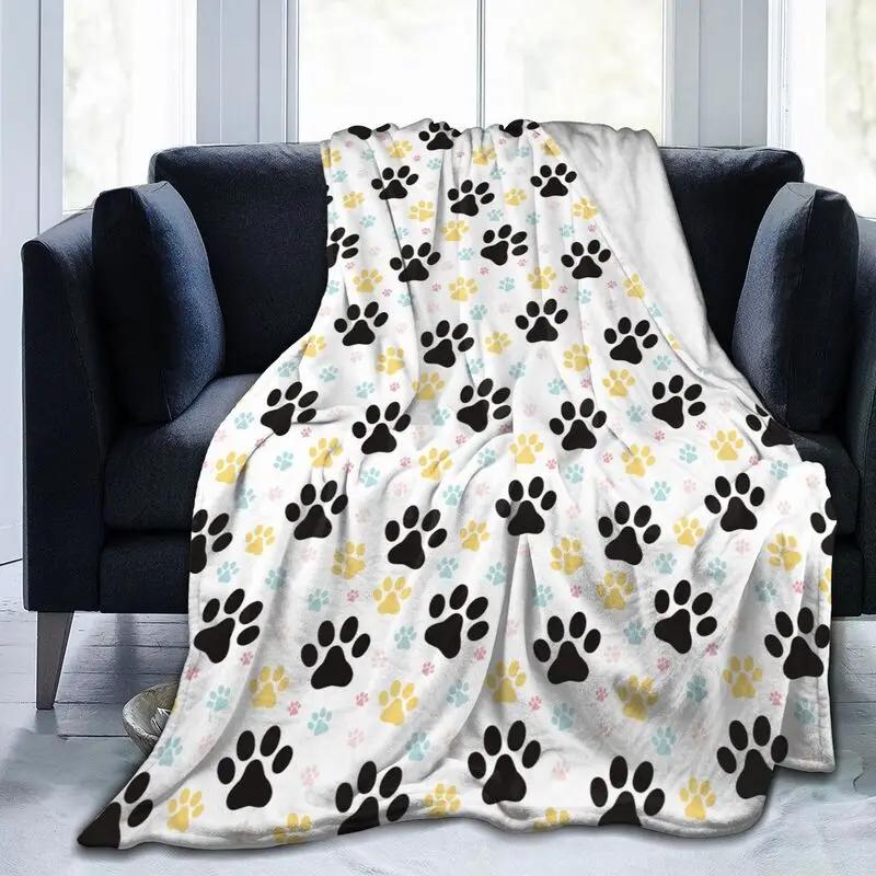Dog Paw Print Flannel Fleece Throw Blanket for Bed Sofa Travel Camping Lightweight Soft Warm Cozy Plush Blankets for All Seasons