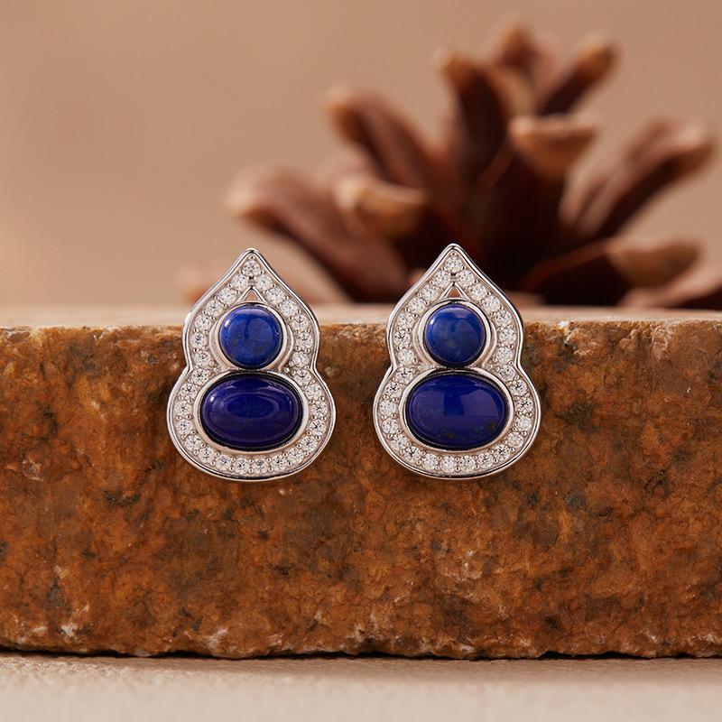 Natural Garnet Turquoise Hetian Jade Lapis Lazuli Nanhong Gourd Pendant Necklace Women'S Set S925 Sterling Silver Colored Treasure