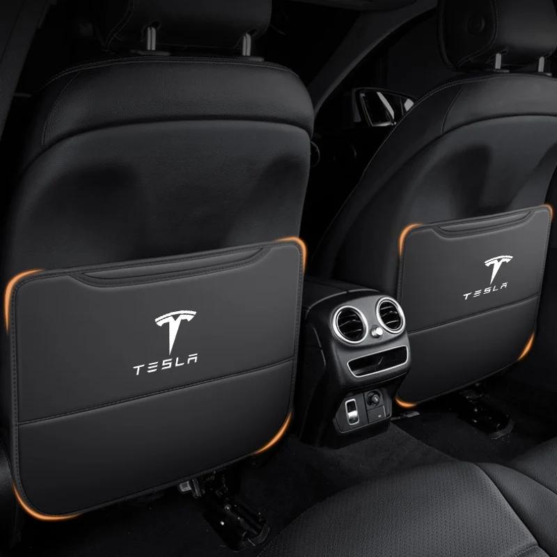 Autoaufkleber 2025 Heiß 1/2 Stück Auto Rücksitz Lederpolster Schutzmatte Organizer Innenzubehör Für Tesla Model 3 Model S X Mo