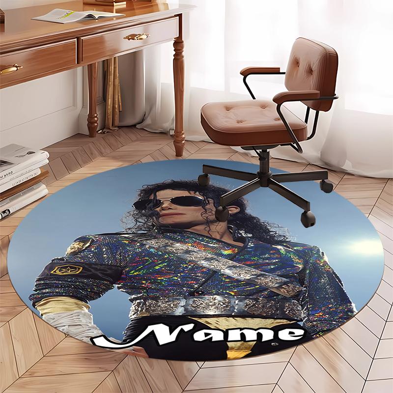 Custom Name Michael Jackson Printed Round Rug Carpet Chair Rug Area Rug Entryway Doormats,for Office Chair Living Room Bedroom Kitchen Room.