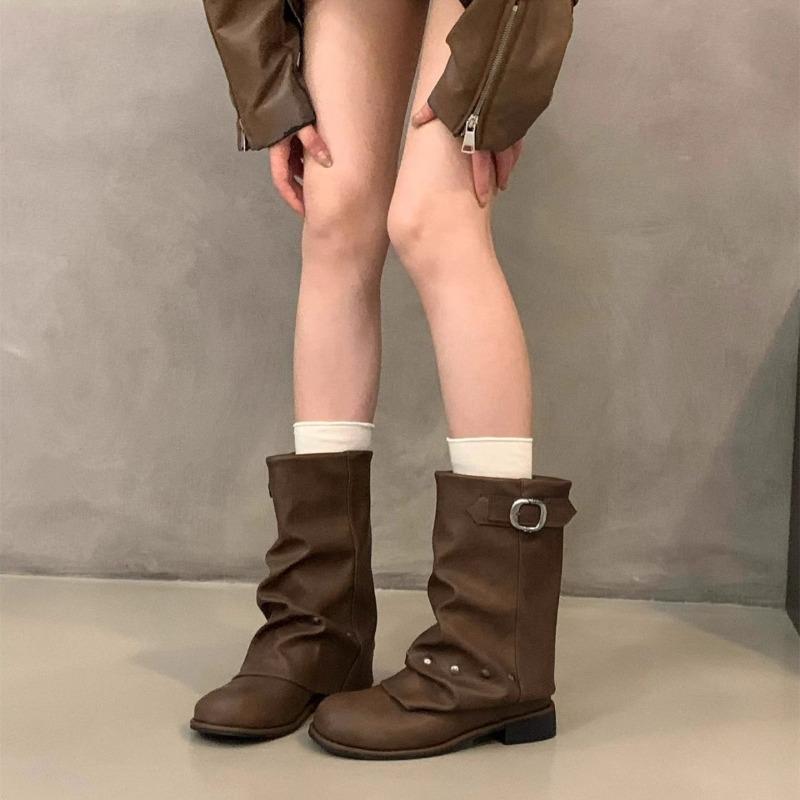 

Heel Black Martin Boots Women s Boots New Autumn and Winter Locomotive Medium Boots Pants Boots with Skirt Short Boots 40 темно-коричневого кольору