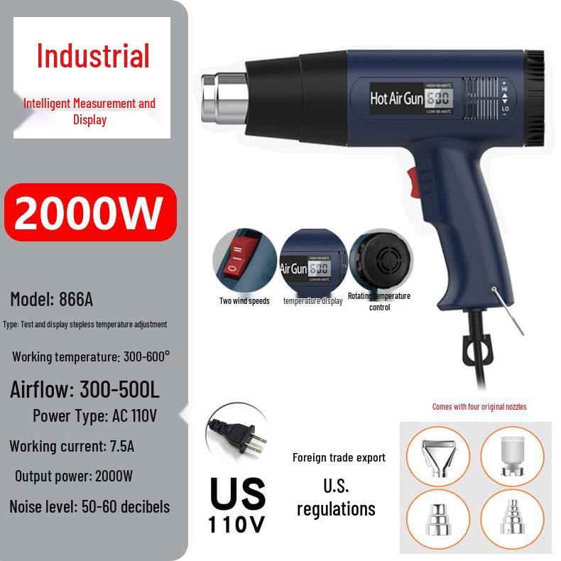 Dual Voltage High-Power Heat Gun: 110V US & 220V EU Handheld for Drying, Film Baking, and Heat Shrink Applications