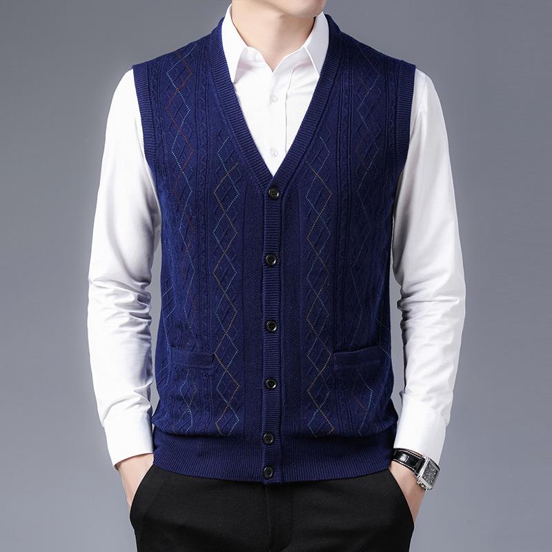 Autumn Winter Mens Vest Casual Sweater Vests Button Up Cardigan Men's V-neck Fashion Knitted Cardigans