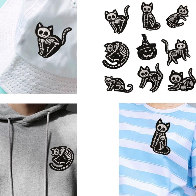 9 Pcs Pumpkin Embroidered Patches Skull Cats Repair Patches Iron On Patches Applique Patches Sewing Patches for Clothes