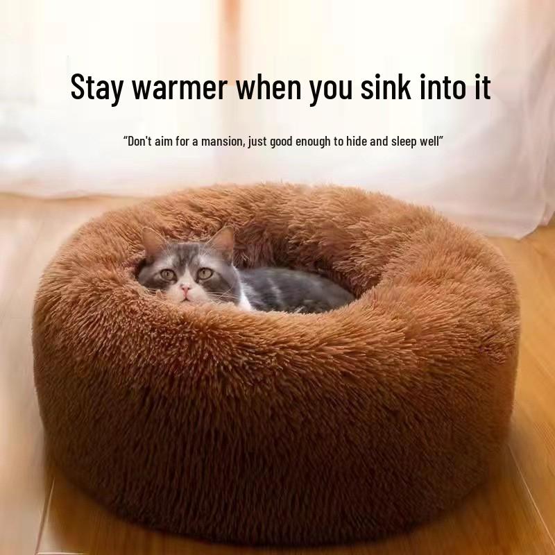 Warm Plush Pet Bed, Removable, Round for Cats & Dogs, All-Season