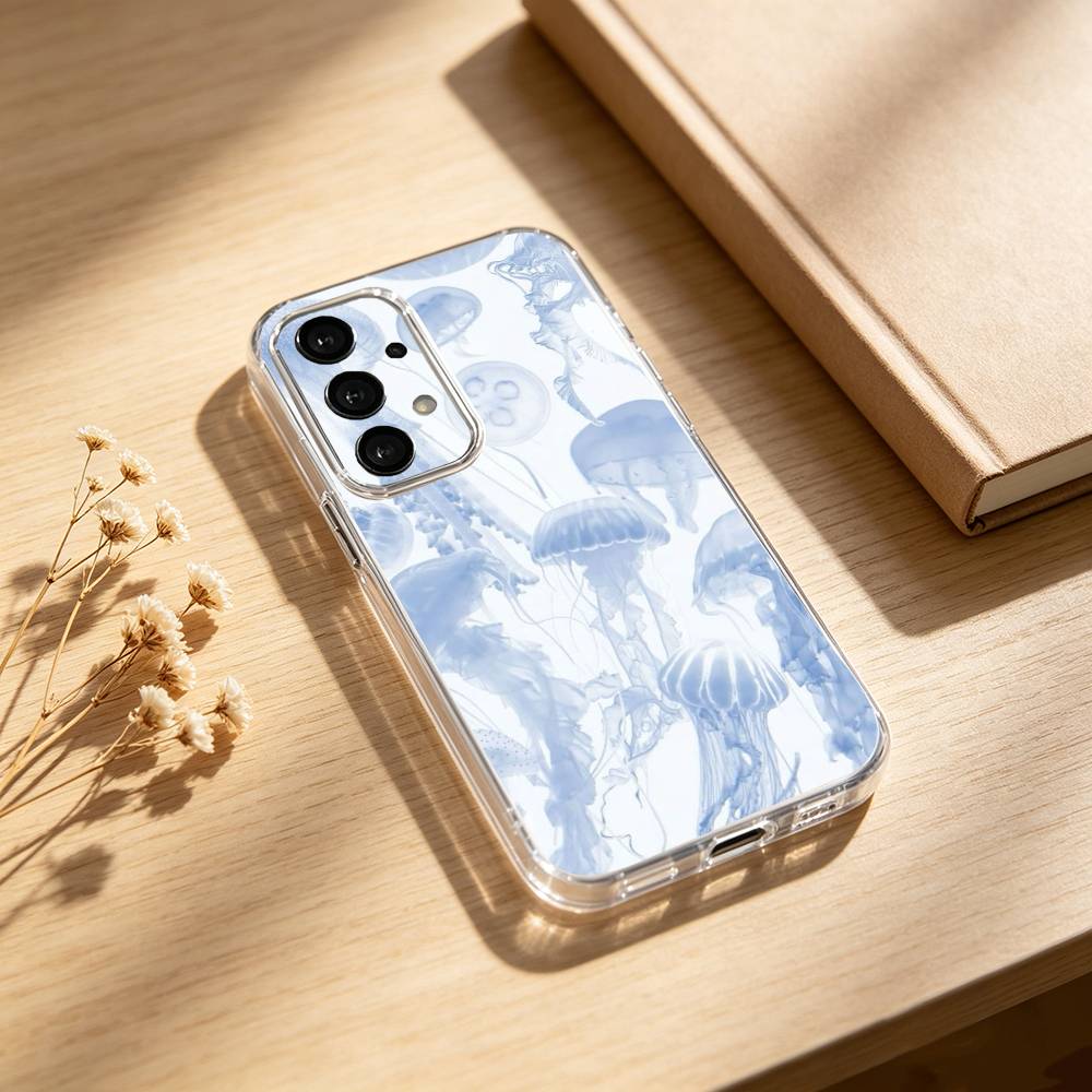 INS C-Cartoon Jellyfish phone Case For Samsung S25,24,21,22,23,30,Ultra,20,Plus,Fe,Lite,Note Transparent Cover