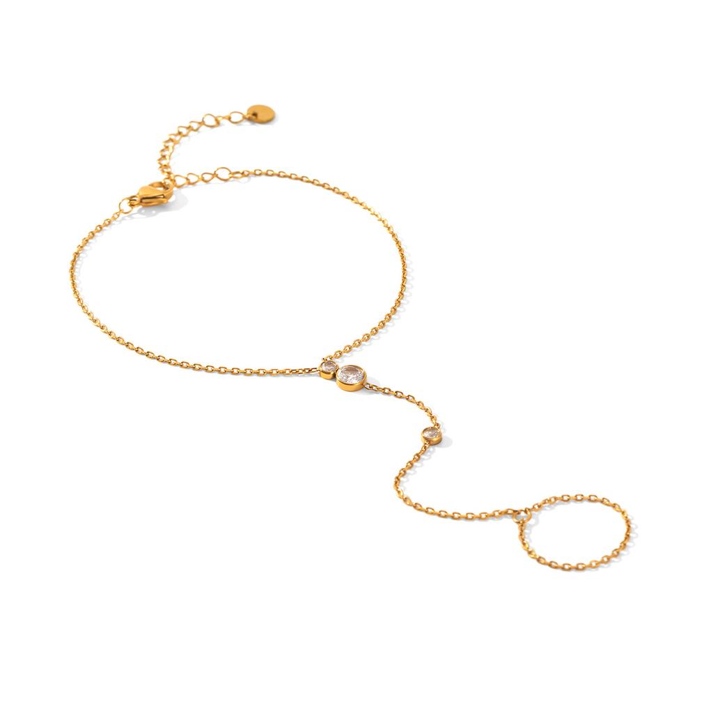 Elegant And Sophisticated Zircon Finger Chain Bracelet Integrated Jewelry Chain Hand Accessory For Women