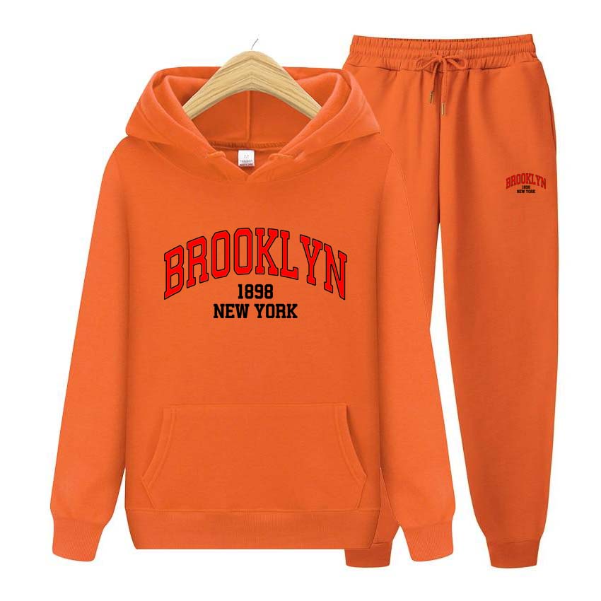 Men's Sets 1898 Brooklyn Print Sweatshirt Sport Suit Tracksuit 2 Pieces Set Sweatshirt+Pants Suit Hoodie Sportswear Jogging